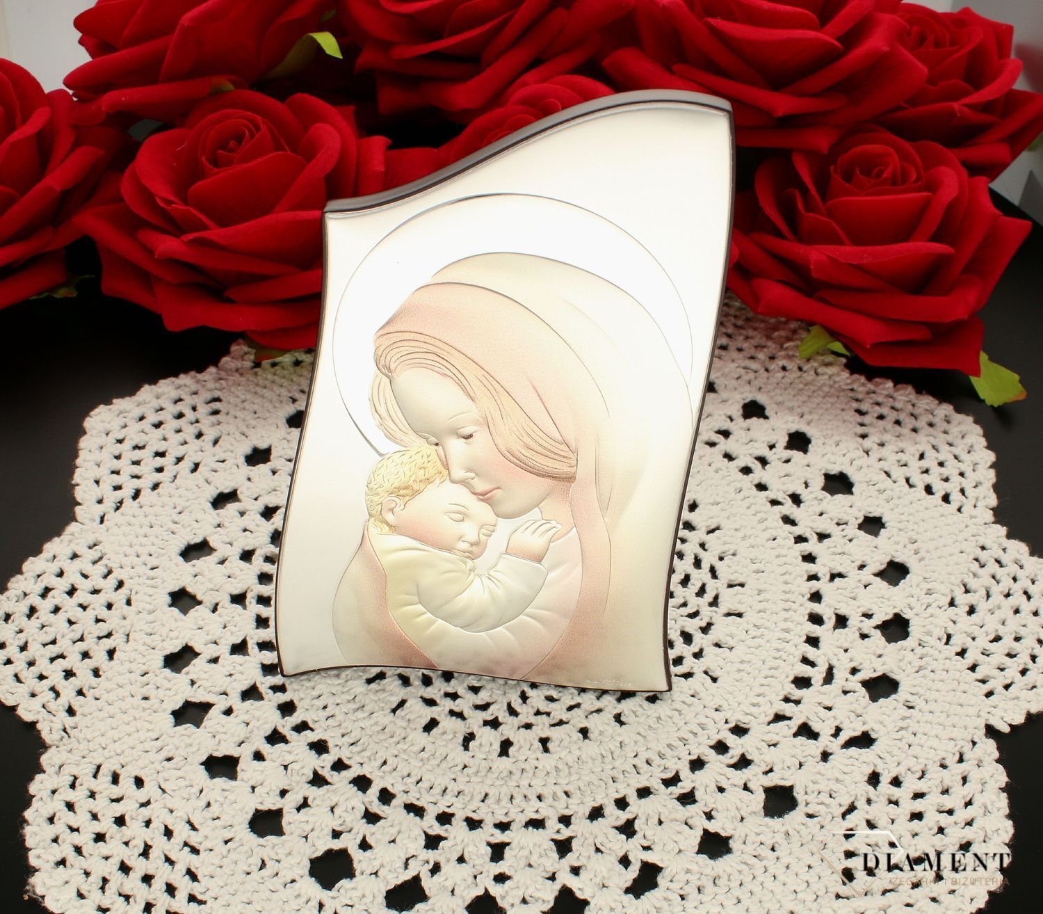 Obrazek srebrny Matka Boska z Dzieciątkiem Jezus 81000.3L COL. Matka boża z dzieciątkiem. Matka z jezusem. Obrazek święty na pamiątkę ślubu. na prezent, na chrzest..jpg